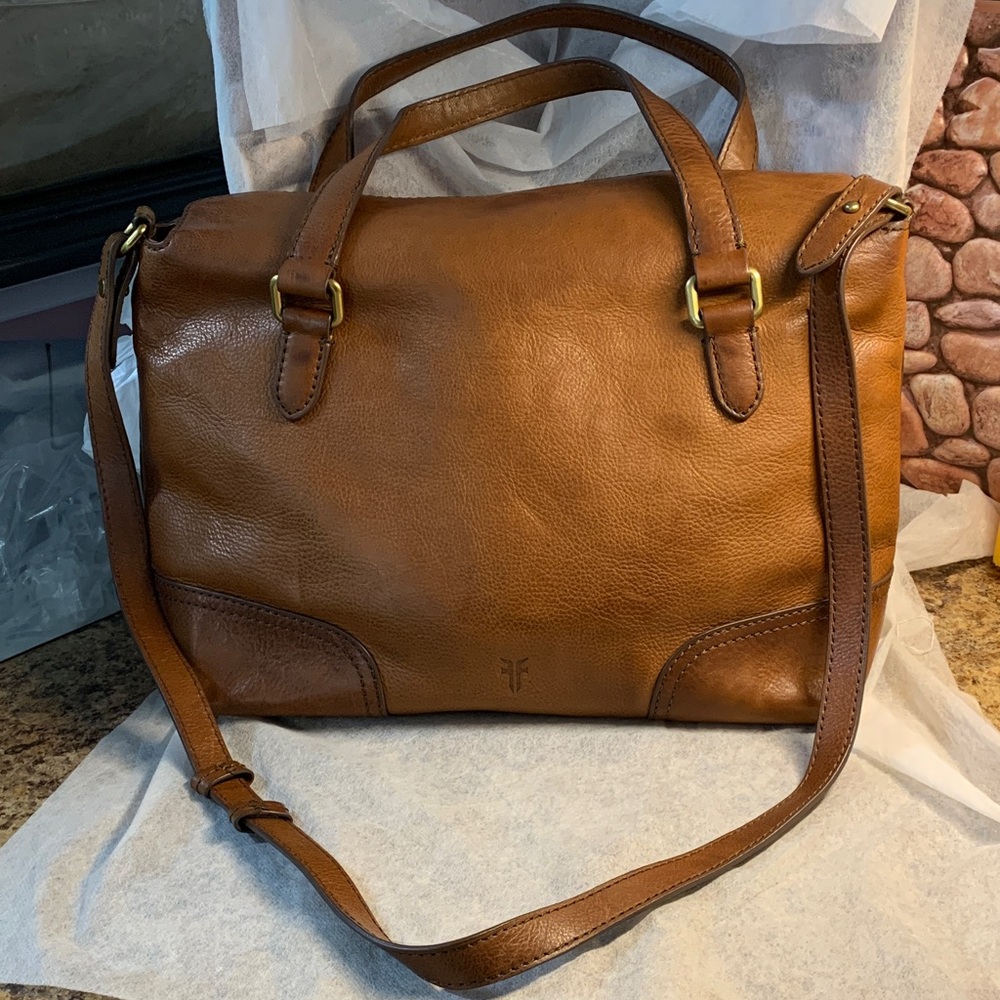 Frye Claude Brown  Leather Satchel  Shoulder Bag  With Top Handles